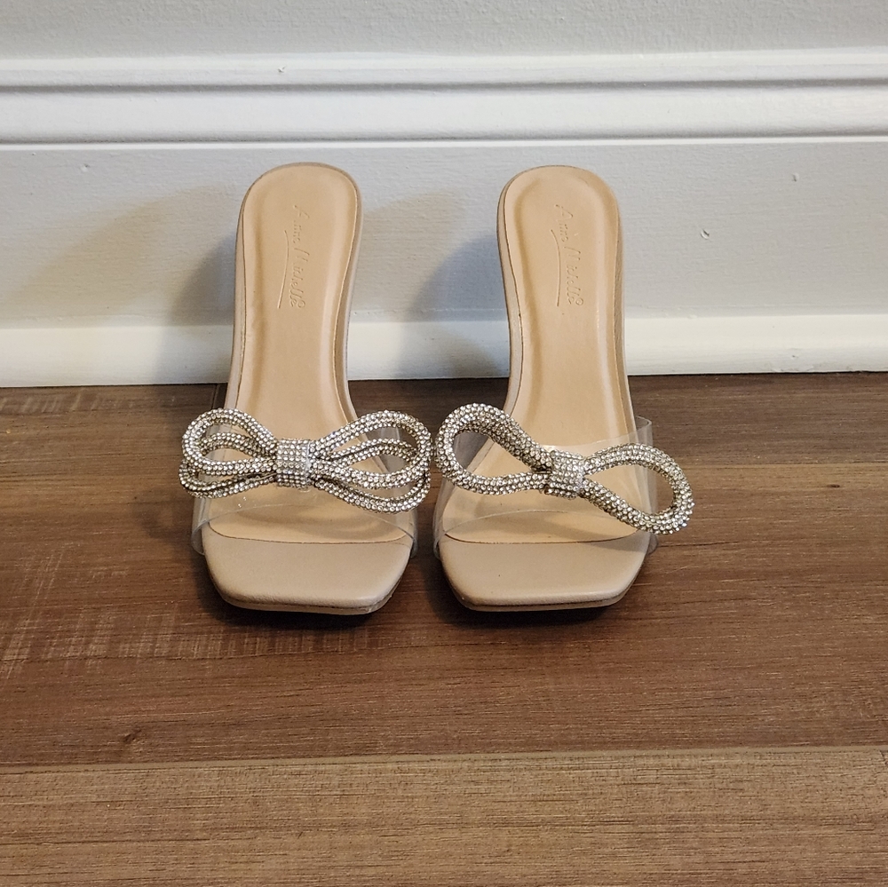 Cream stiletto mule sandals